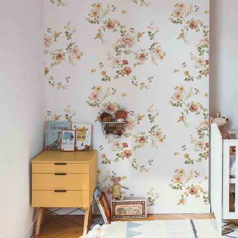 Tapeta dziecięca floral vintage kwiaty