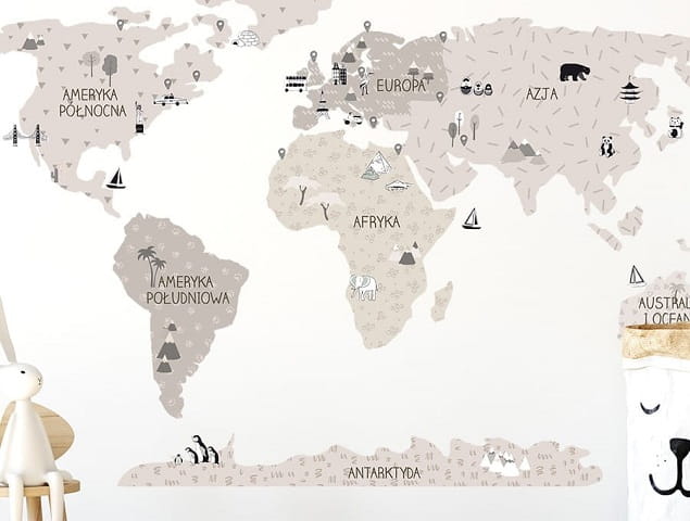 Naklejka na ścianę - mapa świata beżowa 2