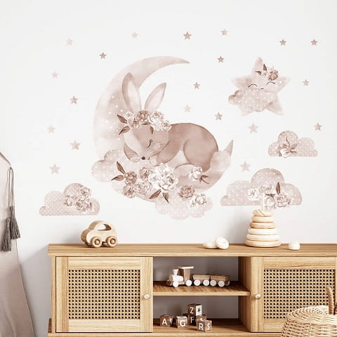 Naklejka na ścianę śpiący królik boho 2
