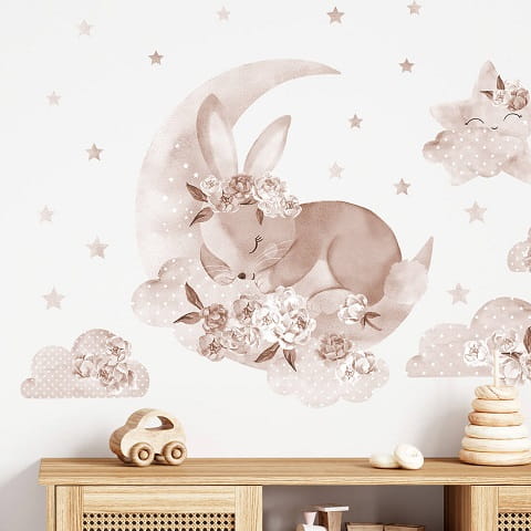 Naklejka na ścianę śpiący królik boho