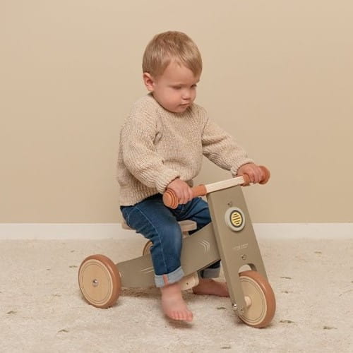 Drewniany rowerek trójkołowy oliwkowy dla chłopca Little Dutch
