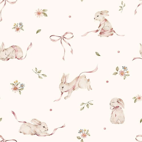 Tapeta dziecięca króliczki Pink rabbits on white