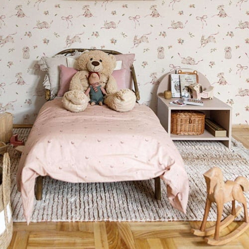 Tapeta dziecięca króliczki Pink rabbits on white 1