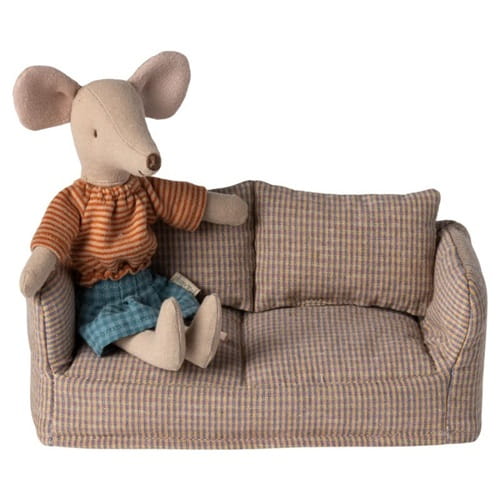 Maileg sofa kanapa brązowa w kratkę dla myszek 2