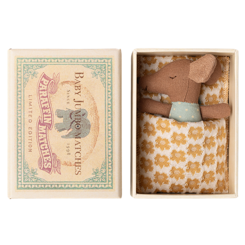 Maileg Myszka Chłopiec w pudełku Baby mouse Sleepy/wakey in box Blue
