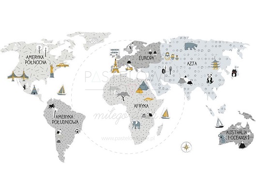 Naklejka na ścianę - mapa świata szara 3