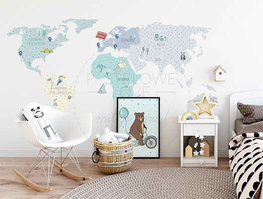 Naklejka na ścianę - mapa świata miętowa