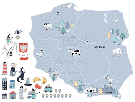Naklejka na ścianę - mapa Polski niebieska 3