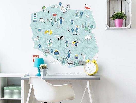 Naklejka na ścianę - mapa Polski miętowa