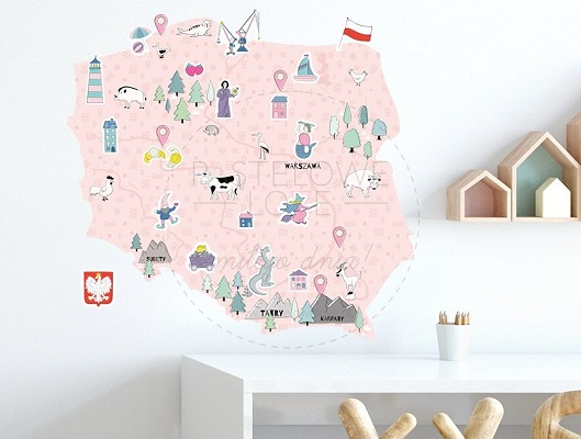Naklejka na ścianę - mapa Polski różowa