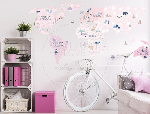 Naklejka na ścianę - mapa świata spring flower