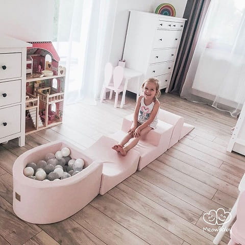 Piankowy zestaw do zabawy z basenem 100 piłek, jasnoróżowy MeowBaby