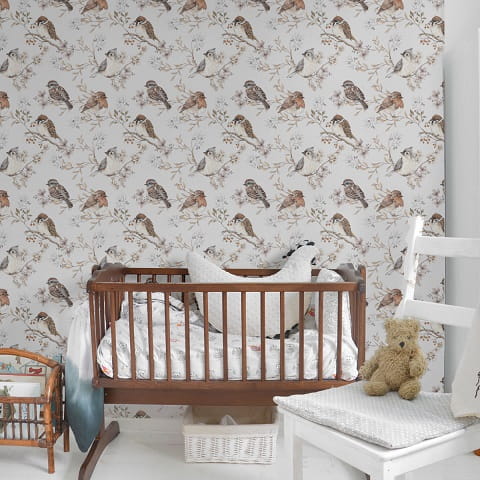 Tapeta dziecięca Birds White - Gray Ptaszki 1