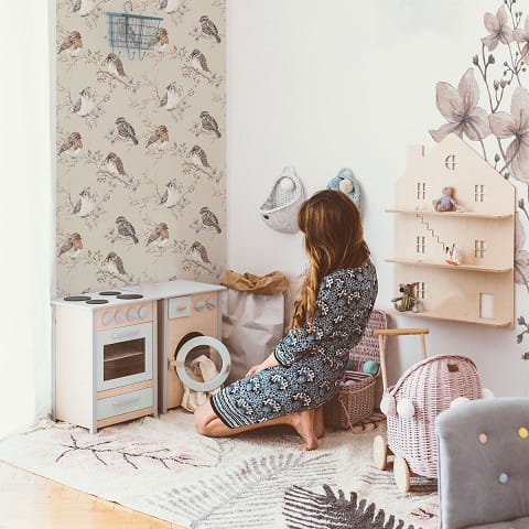 Tapeta dziecięca Birds Beige Ptaszki