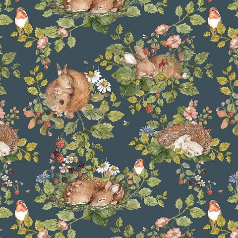 Tapeta dziecięca Sleepy Animals Granat śpiące zwierzęta